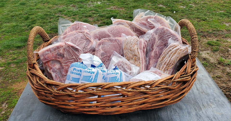 farm raised pork in basket